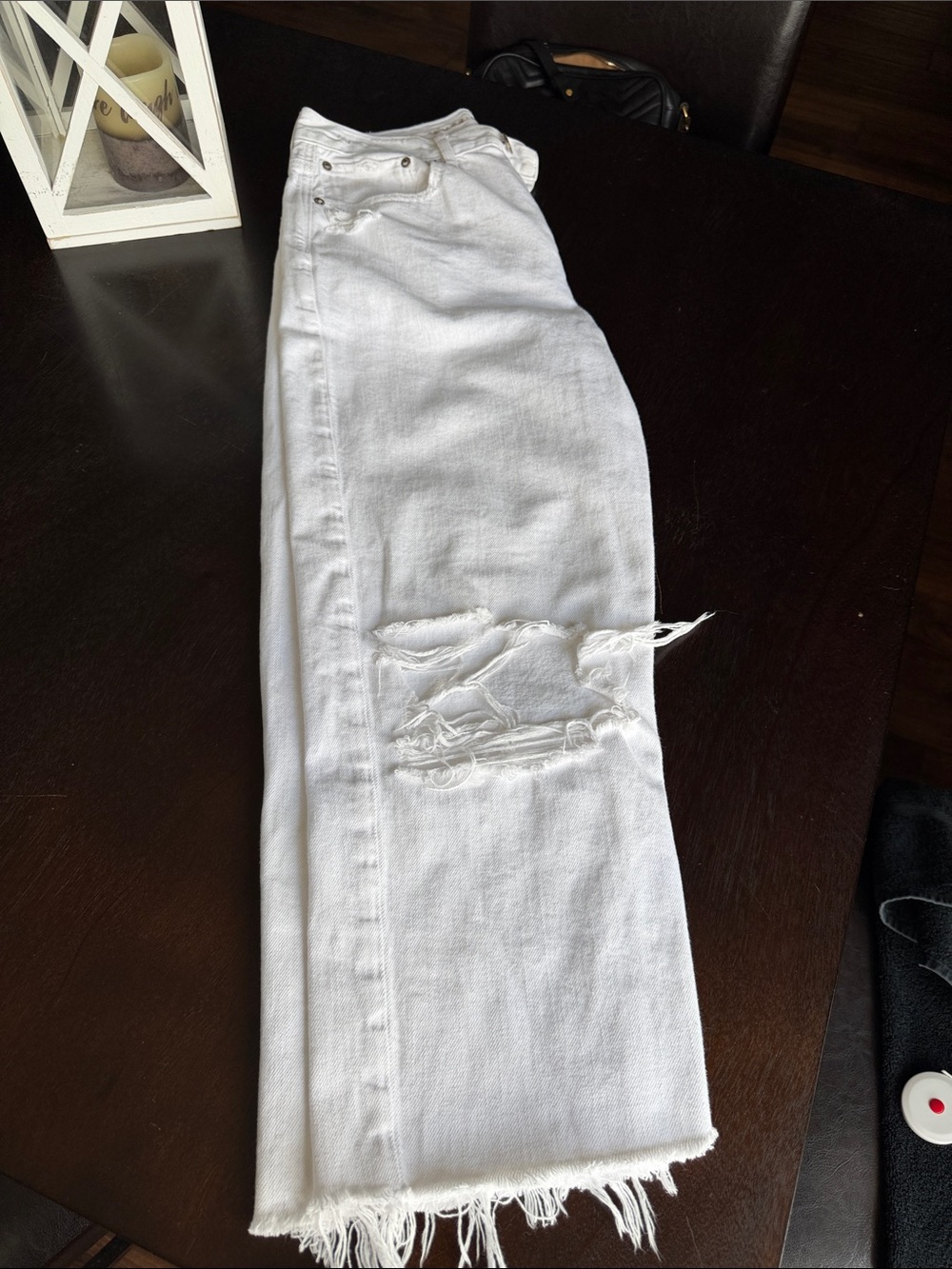Womens White Distressed boyfriend Jeans - Classic Casual Fit inseam 23